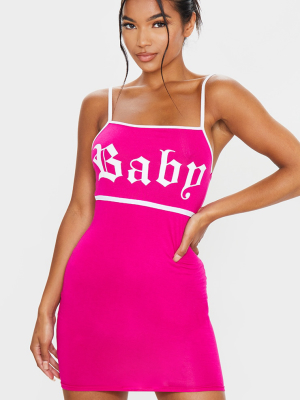 Hot Pink Baby Slogan Print Contrast Strappy...