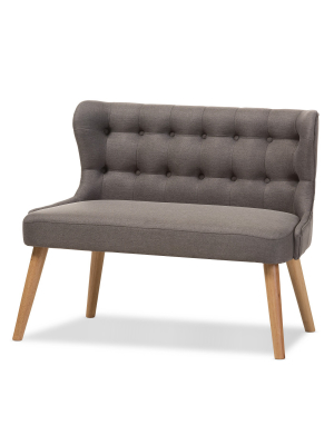 Melody Mid - Century Modern Fabric And Natural Wood Finishing 2 - Seater Settee Bench - Gray - Baxton Studio