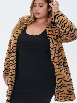 Plus Size Plush Tiger Striped Coat