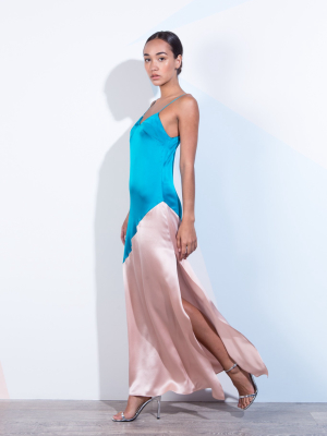 Asymmetric Two-tone Slip Dress