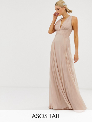 Asos Design Tall Bridesmaid Ruched Bodice Drape Maxi Dress With Wrap Waist