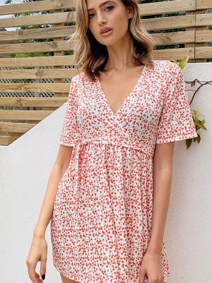 Cream Ditsy Floral Wrap Tea Dress