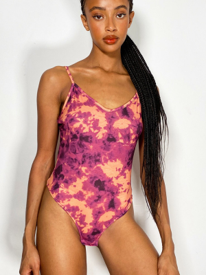 Pink Strappy Tie Dye Bodysuit