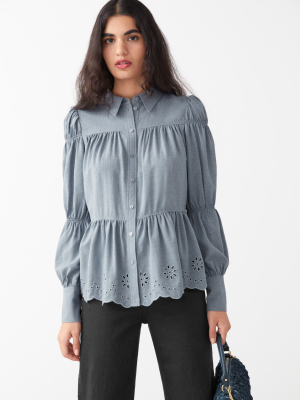 Tiered Embroidered Scallop Blouse