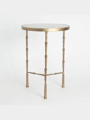 Brass Spike Accent Table With White Marble