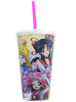 Just Funky Sailor Moon Characters 16oz Carnival Cup W/ Lid & Straw