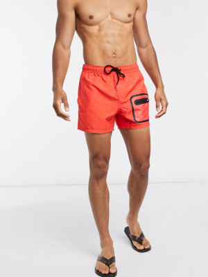 Asos Design Shorts In Red With Heat Seal Pocket Short Length