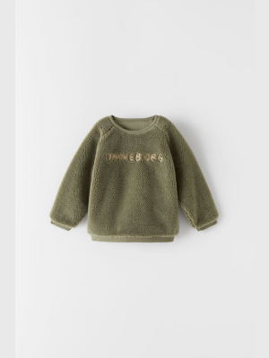 Embroidered Faux Shearling Sweatshirt