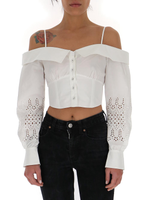 Self-portrait Embroidered Off-shoulder Cropped Top