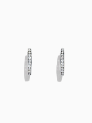 Effy Pave Classica 14k White Gold Diamond Hoop Earrings, 0.48 Tcw