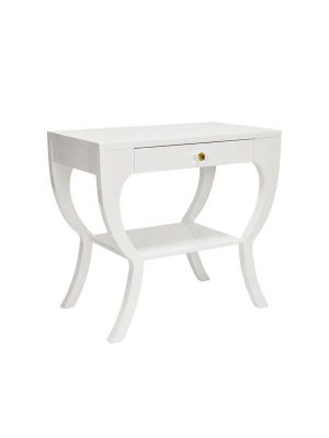 Sonya Curvy Side Table W/ Acrylic Hardware In White Lacquer