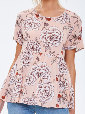 Floral Print Flounce Top