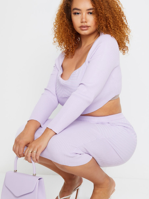 Plus Lilac Knit Corset Detail Crop Top