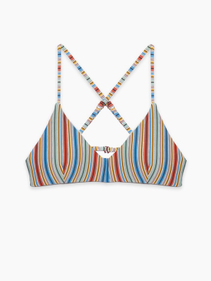 Sixteenth St Crossback Bralette Bikini Top - Rainbow Stripe Print