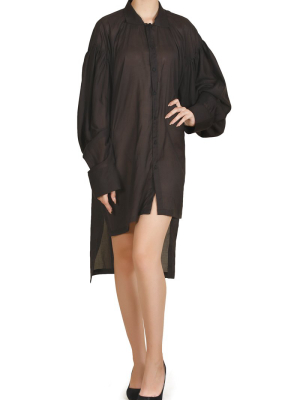 Gathered-sleeve Asymmetric Dress