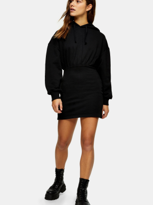 Petite Black Midi Jersey Hoodie Dress