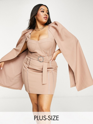 Lavish Alice Plus Cape Dress In Mink