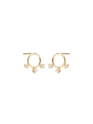 14k Circle Three Prong Diamond Studs