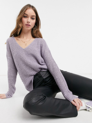 Jdy V Neck Sweater In Purple