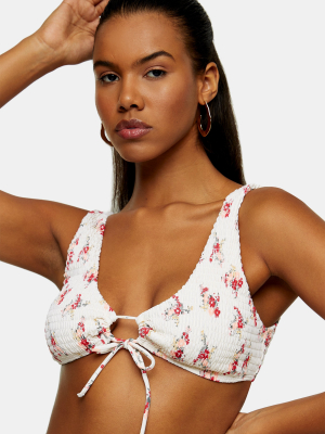 Ecru Ditsy Ring Crop Bikini Top