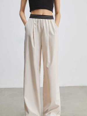 Tara Beige Slouchy Wide Leg Pants