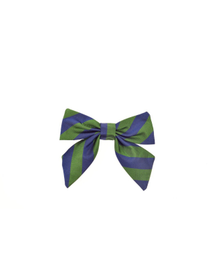 St Clement's Girls Silk Neck Bow - Blue & Green Varsity Stripes
