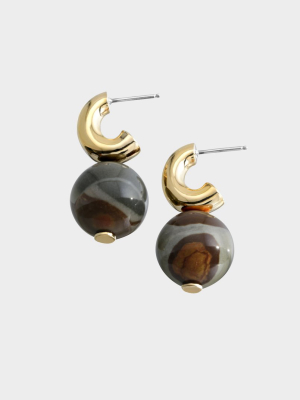 Petite C-curve Earrings | Landscape Jasper On Bronze