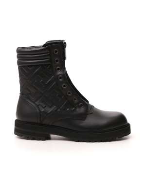 Fendi Ff Embossed Lace-up Boots