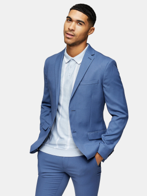 Blue Skinny Fit Single Breasted Suit Blazer With Notch Lapels