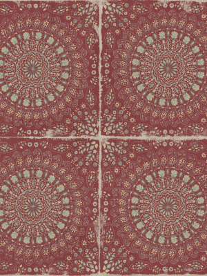 Mandala Boho Tile Wallpaper In Cabernet And Aloe Green From The Boho Rhapsody Collection By Seabrook Wallcoverings