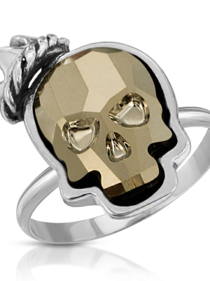 Metallic Gold Crown Skull Ring