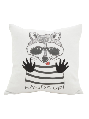 Saro Lifestyle 16"x16" Printed Racoon Message Poly Filled Throw Pillow White