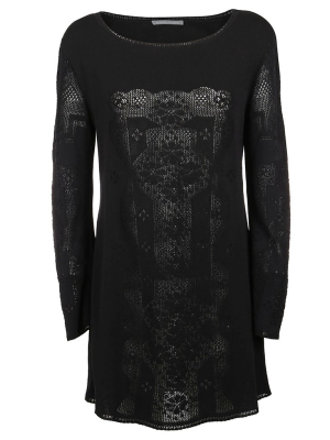 Alberta Ferretti Round Neck Lace Midi Dress