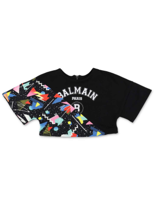 Balmain Kids Graphic Printed Cropped T-shirt