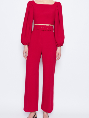 Veline Balloon-sleeve Stretch-crepe Crop Top