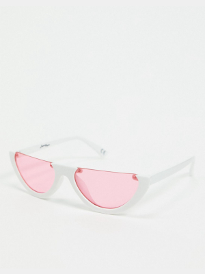 Jeepers Peepers Cat Eye Sunglasses In White With Pink Lens