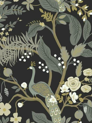 Peacock Wallpaper In Black From The Rifle Paper Co. Collection By York Wallcoverings