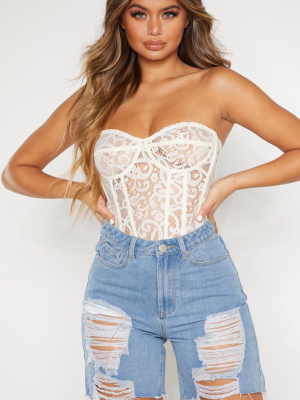 White Sheer Lace Structured Corset Top