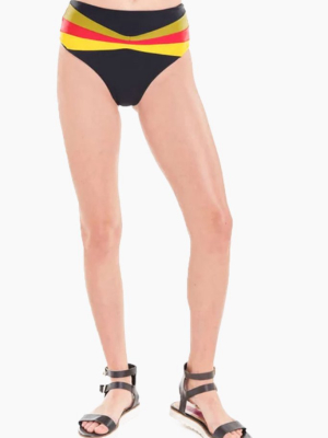 Celine Color Block High Waist Bikini Bottom - Black/green/red/yellow