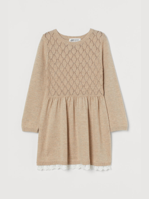 Lace-trimmed Knit Dress