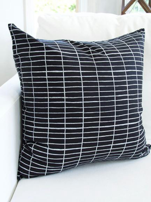 Black Linen Accent Pillow Case With Printed White Grid - 20x20