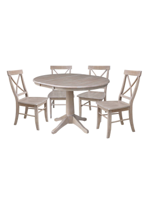 36" Karen Round Extension Dining Table With 4 X Back Chairs - International Concepts