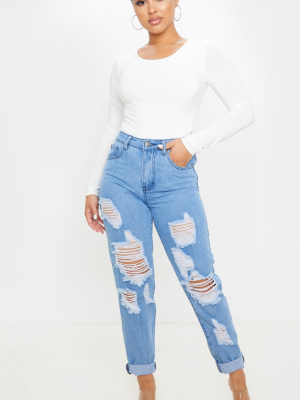 Petite Mid Wash Distressed Jean