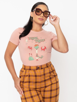 Unique Vintage Dusty Pink Trick Or Treat Womens Graphic Tee