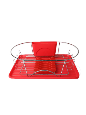 Megachef 17 Inch Red And Silver Dish Rack