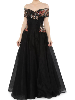 Off Shoulder Fit Flair Gown