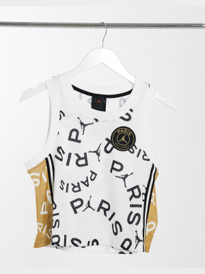 Nike Jordan Basketball Tank In White And Gold With Psg Print