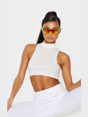 White High Neck Seam Detail Crop Top