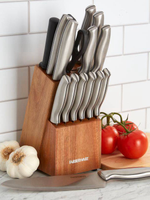 Farberware 15pc Stainless Steel Acacia Knife Block Set