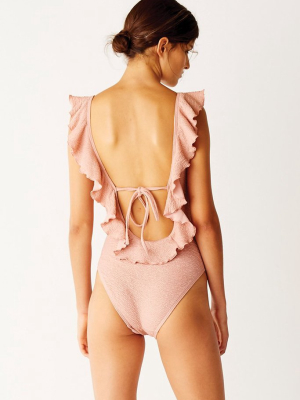 Frill Scoop Ruffle One Piece Swimsuit - Pink Sands